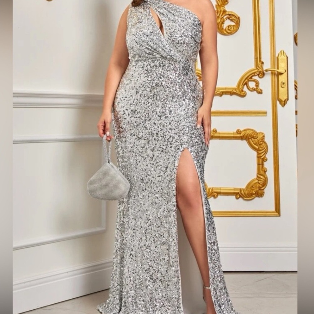 Cinderella Silver One Shoulder Sequin Dress